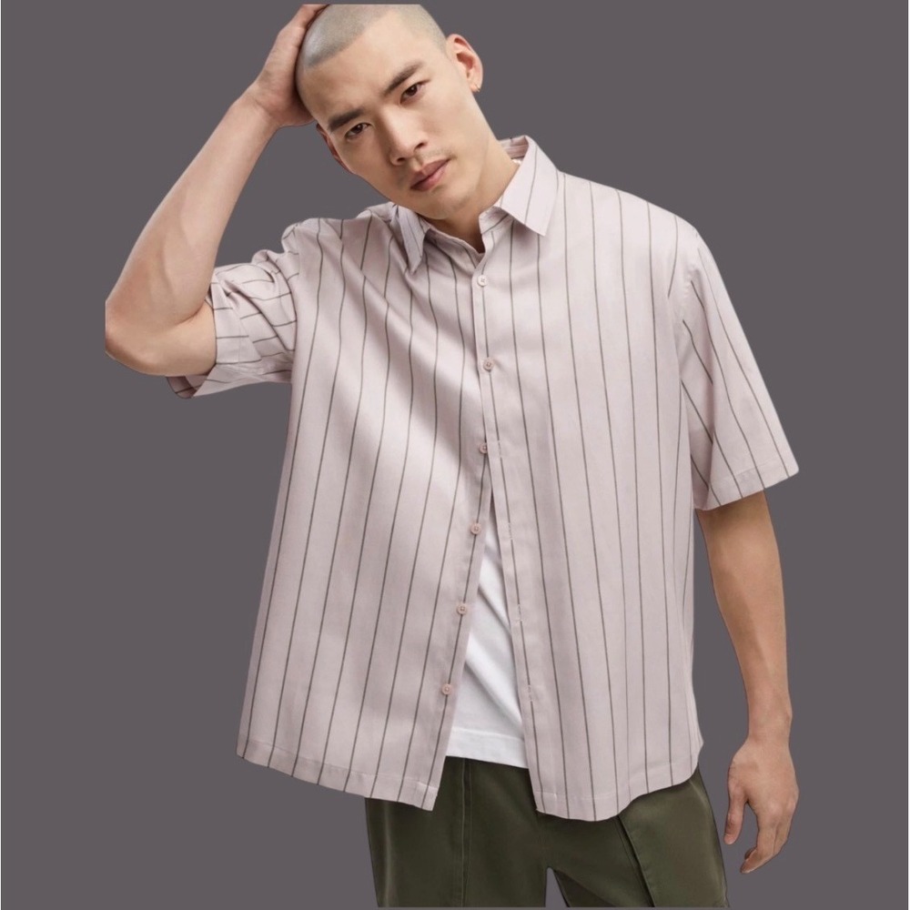 Mode of One Men's Relaxed-Fit Printed Button-Down Shirt Cool Putty size XL